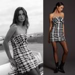 NWT Anthropologie Eva Franco Sequined Plaid Bow Strapless Mini Dress US 10 Black Photo 5