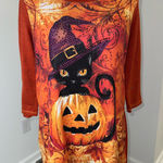 Onque Casual Halloween Top S Black Cat Pumpkin Witch Hat Rhinestone Tunic Orange Photo 0