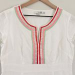 Boden USA Boden 100% Linen Sequin Cap Sleeve Sorrento Dress White Pink Green Red Size 6 Photo 3