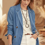 Sundance L Oaklee Denim Blazer Jacket Blue Lyocell Relaxed Boho Business Casual Photo 0