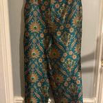 Maeve Blue and Gold Palazzo Pants with Intricate Pattern Photo 0