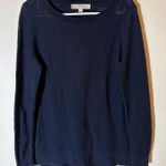 Loft Navy Blue Knit Crew Neck Long Sleeve Sweater Size Small Photo 0