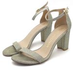 Stuart Weitzman  Nudistcurve 75 Glitter Block Heel Sandals Platino Size 7 Wedding Photo 5