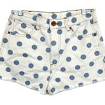 Billabong Wrangler White & Blue Polka Dot Denim Shorts Frayed Hem High Rise Tan Size 26 Photo 0