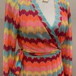 Rubber Ducky NWT Productions Multicolored Rainbow Chevron Striped Wrap Dress - M Photo 4