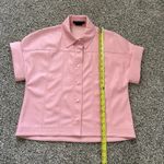 Alice + Olivia  light pink faux leather short sleeve button front top size XS Photo 9