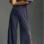 Anthropologie  Velvet Jumpsuit Size 10 Blue Off Shoulder Ruched Wide Leg Occasion Photo 0