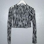 Unlisted Black White Zebra Animal Print Women M Sheer Cropped Top Lettuce Hem Y2K Photo 0