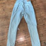 American Eagle  destroyed distressed light gray Mom Straight 00 jeans Photo 2