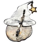 Trick or Treat Jack o Lantern Witch Hat Brooch Enamel Halloween AJMC 2" Vtg Orange Photo 2