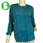 VINTAGE 1980'S LINDSEY BLAKE DARK TEAL PANEL PLEATED BUTTON DOWN BLOUSE (10) Green Photo 2