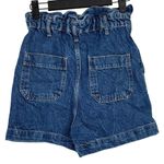 ZARA High Waisted Paperbag Pleated Loose Fit Belt Loops Jean Shorts 2 Dark Blue Photo 14