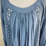 Tempo Paris Blouse Top M Blue Crochet Lace Pleat Boho Peasant Lightweight Womens Photo 2