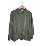 Nicole Miller  Linen Blend Button Up Olive Green Size Large Pockets Button Up Photo 11