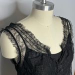 Ann Taylor LOFT Black Camisole with Lace and Buttons Overlay Top- Size Small Photo 3