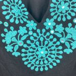 INC Black & Blue Embroidered Short Sleeve Swimsuit Cover Top XS Photo 3