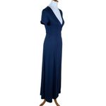 Lulus  Small Navy‎ Blue Wrap Maxi Dress Short Sleeve Tie Back Flowy Elegant Gown Photo 2