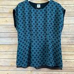 CAbi  Foulard Top Women’s Size Small Blue Diamond Print Peplum Style 3274 Photo 0