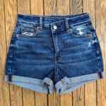 American Eagle Denim‎ Shorts High Waisted Distressed Cuffed Dark Wash Size 00 Blue Photo 0