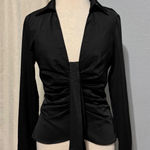 idem Ditto  Black Ruched Front Long Sleeve Collared Button Up Shirt Top Gothic L Photo 0