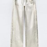 ZARA TRF MID WAIST LOOSE FOIL LONG WIDE LEG JEANS SILVER/White Size 4 NEW Photo 14