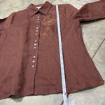 Richard Malcolm 100% Linen Button Down Brown Shirt Sz L Foral Beaded Boho Casual Size L Photo 6