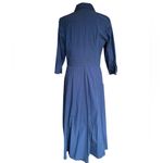 Eshakti  Cotton Poplin Trapunto Waist Midi Shirtdress Womens Large 12 Navy Blue Photo 3