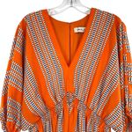Taylor Stripe Print Orange Fit and Flare Dress Elbow Sleeve V Photo 1