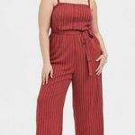 Torrid  Brick Red Striped Challis Wide Leg Jumpsuit Womens 1X Tie Waist Boho Photo 0