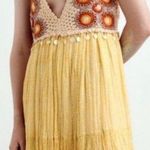 ZARA  Limited Edition Crochet Dress V-Neck Ruffled Shell Tassels Boho Yellow~XL Photo 0