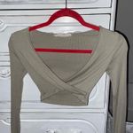 Light Olive Green Long Sleeve Crop Top Photo 0