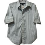 Ralph Lauren NWT  Stretch Slim Fit Teal Striped Oxford Short Sleeve Shirt 14 $148 Photo 0