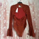 Endless Rose Rust Brown Lace Open Back Flare Sleeve Bodysuit Size XS Photo 6