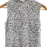 St. John Women’s L Mock Neck Sleeveless Shell Top White Snow Leopard Cheetah Photo 0