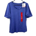 Ellen Tracy Short Sleeve Split V Neck Top in Dazzling Blue Heather Size M NWT Photo 0