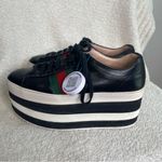 Gucci  Womens Leather Peggy‎ Signature Stripe Platform Sneakers Black Size 34 4 Photo 4