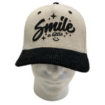 Smile A Little Co Corduroy Baseball Cap Cream Black Embroidered Smiley Face Tan Photo 0