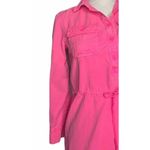 J.Crew Drawstring Shirt Dress Long Sleeves Roll Tab Patch Pockets Neon Pink Sz 0 Photo 5