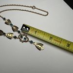 Retro Gold Tone Blue Rhinestone Y Drop Necklace Photo 5