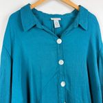 Catherines Tunic Top Women 3X 26/28W Teal Blue Asymmetrical Gauze Roll-Tab Relax Photo 2
