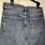 Free People We The Skirt Denim Mid Length Blue Button Zip Midi Distressed Split Photo 4