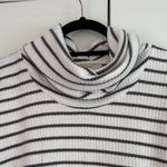 Loft Striped Cowl Neck Waffle Top - Gray & White, Size Small Photo 1