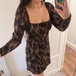 Topshop Spot Print Crinkle Long Sleeve Square Neck Mini Dress Pink Black Size 2 Photo 6