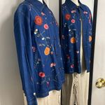 VNTG Tudor Court by Haband Shirt/Jacket w/Floral Embroidery Granny Cottagecore Blue Size M Photo 3
