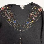 VTG Silk Angora Wool Cardigan Sweater Womens 20W Beaded Bling Retro Glam Artsy Black Photo 5