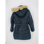 Karl Lagerfeld  Belted Puffer Trench Coat Faux Fur Hood Black Size L Photo 1