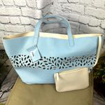 Laser Cut Light Blue Faux Pebble Leather Tote Bag with pouch Photo 4