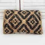 America & Beyond Printed Woven Jute Boho Envelope Clutch Bag Tan Black Photo 3