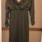 ASOS Design Long Sleeve V Neck Faux Wrap MIDI Dress Olive Green 4 Photo 1