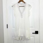 Poupette St. Barth Size S White Sasha Crochet Pleated Flutter Sleeve Mini Dress Photo 1